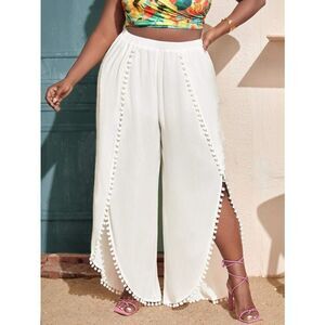 Solitaire Swim White Pom Pom Split Leg Pants Sz L